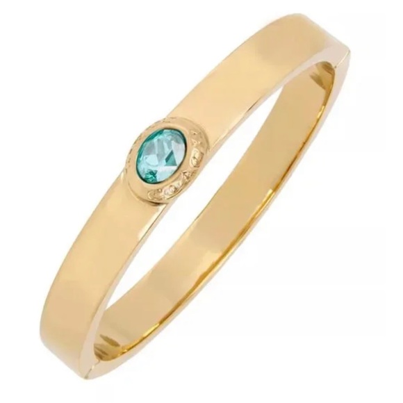 Coach Signature Logo Turquoise Stone Hinged Bangle Gold Tone Bracelet New NWT - Picture 1 of 7